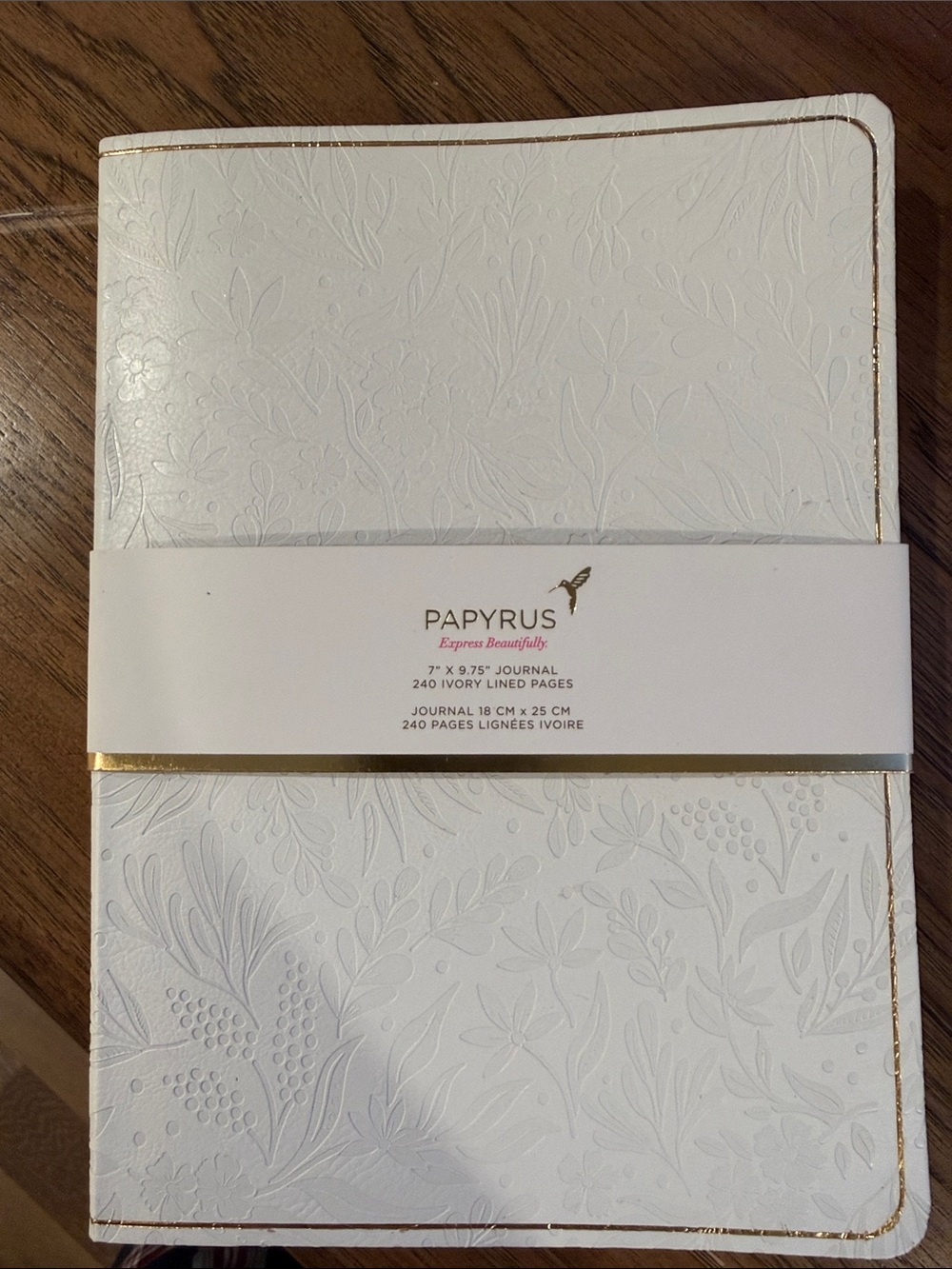 Papyrus Ivory Embossed Floral Journal Ribbon with Gold Trim